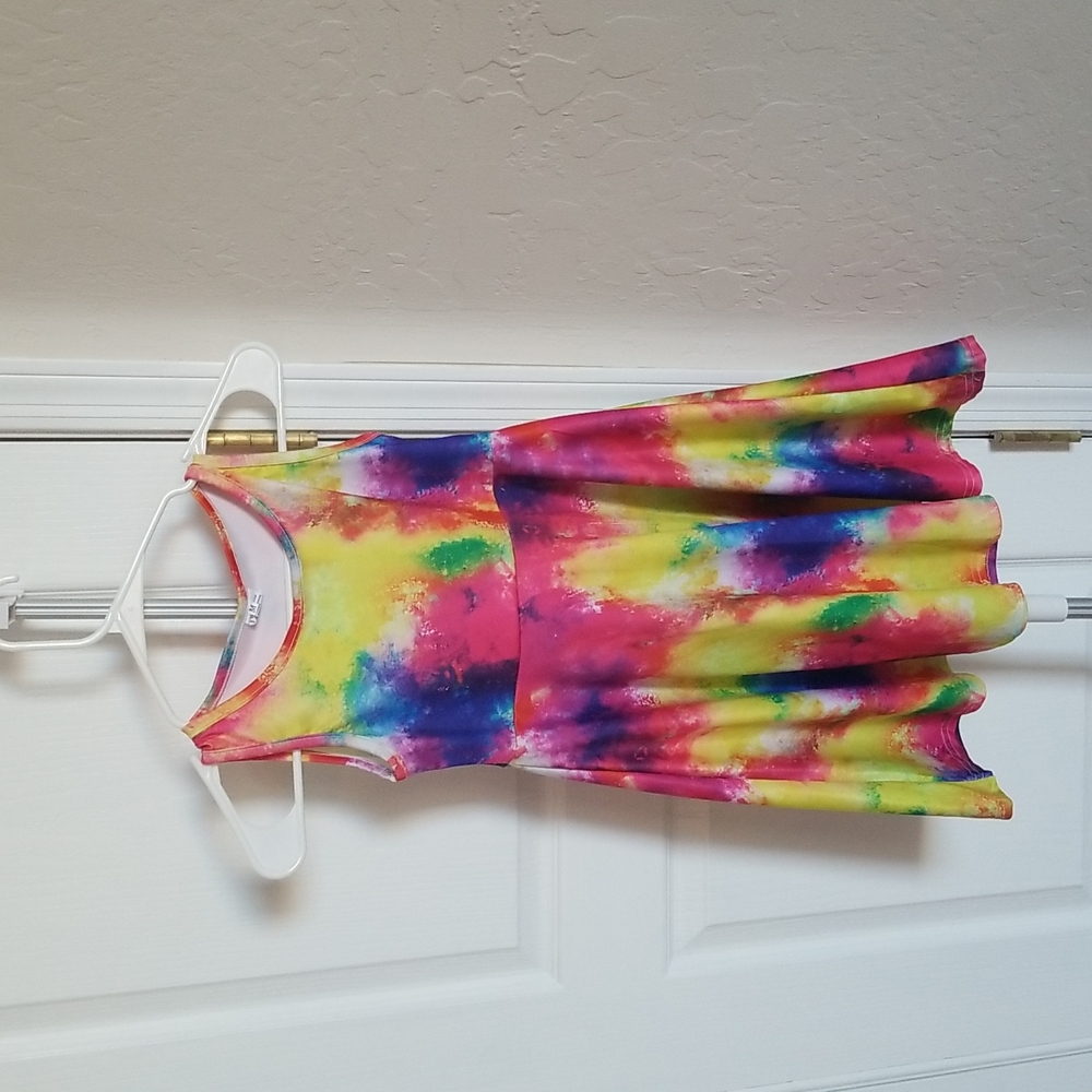 Girls Rainbow Splatter Dress (Size Girls M)